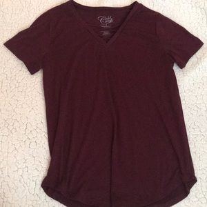 Burgundy v-neck cross cross shirt